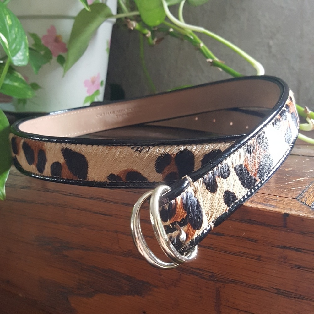 Talbots calf hair leopard print belt